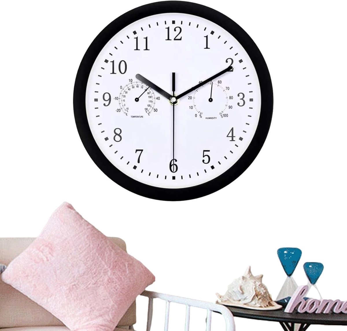Buitenklok met Hygrometer - Tuin Klok Waterdicht - Buiten Decoratie - Stil Niet-Tikkend Mechanisme - 26 cm Diameter - Zwart