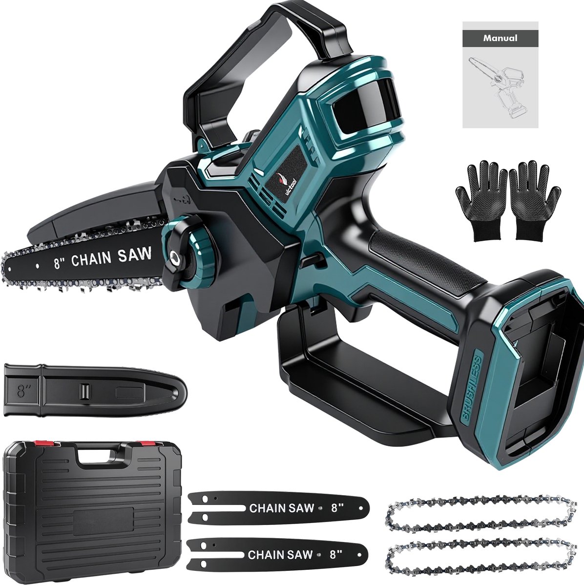 Mini Kettingzaag - 8 inch Kettingzaag voor Makita 18V accu - Batterij niet inbegrepen - Snoeizaag - Takkenzaag - Handzaag - automatische olieer - Automatische Kettingsmering - Brushless - Inclusief Opbergkoffer – foto 2