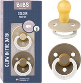 BIBS Colour Glow Fopspeen - 18-48 mnd - 2-pack - Rond - Vanilla/Dark Oak