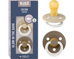 BIBS Colour Glow Fopspeen - 18-48 mnd - 2-pack - Rond - Vanilla/Dark Oak