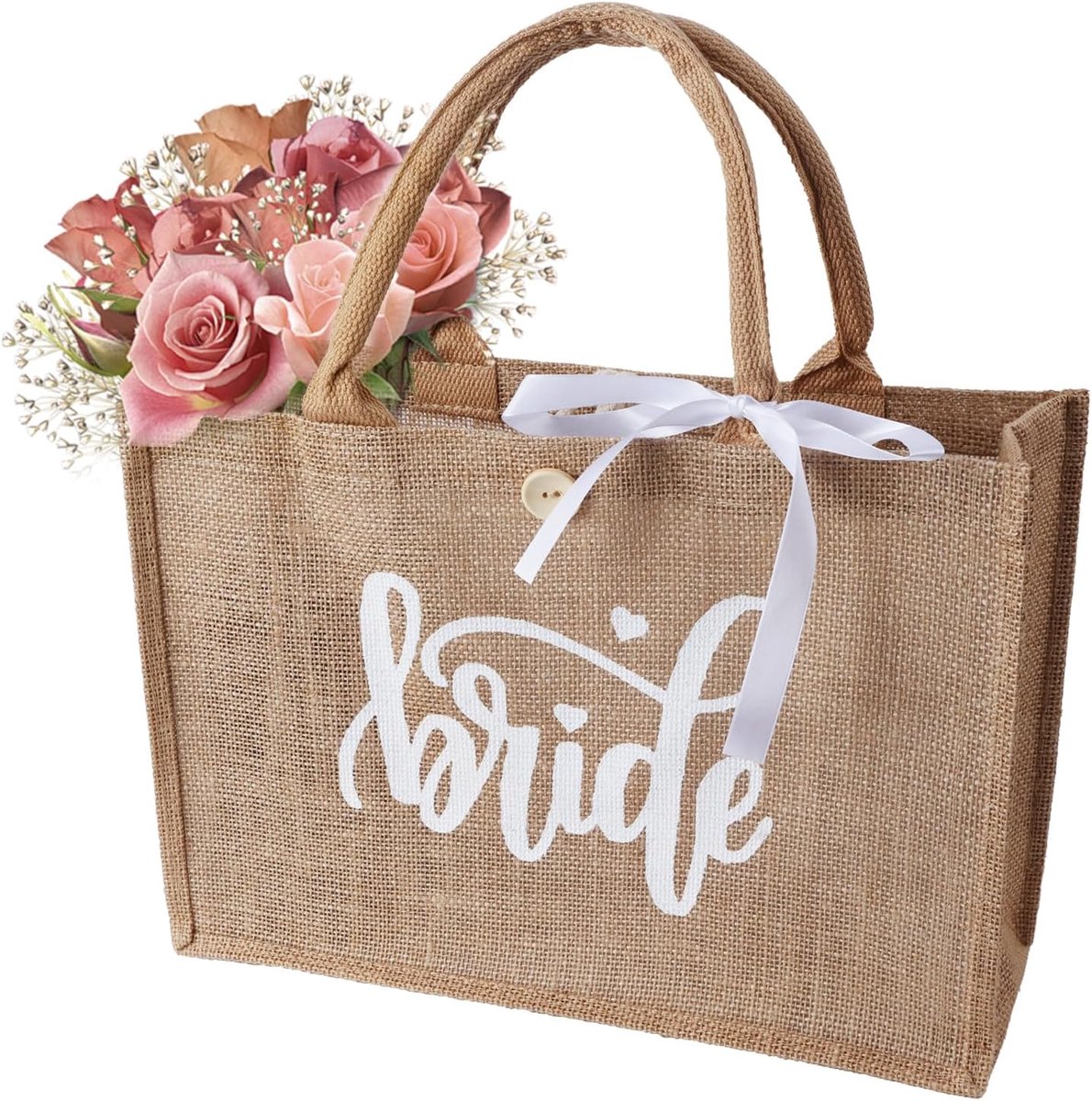 Jute Tas - Bruidsgeschenk - Bruiloft - Natuurlijk Materiaal - 35 x 25 x 13 cm - Geel