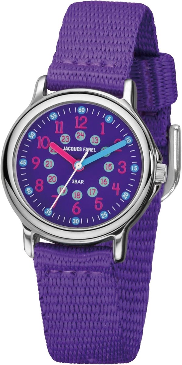 Kinderhorloge Analoog - Meisjes Horloge - Dagelijks Gebruik - Zacht Textielband - 29mm Kastdiameter - Lila Paars
