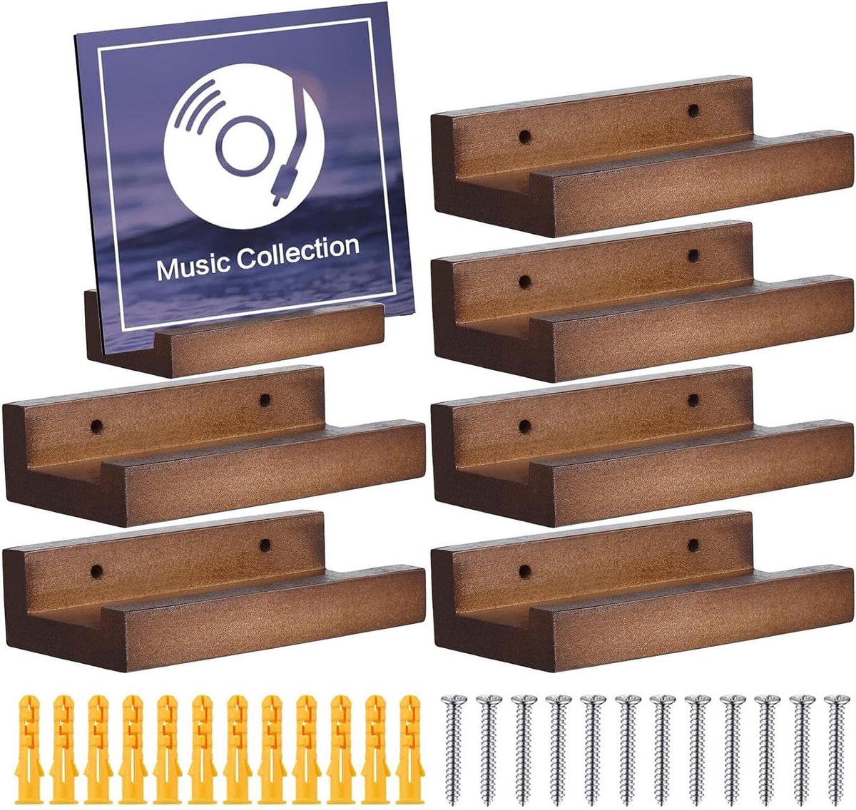 Recordrek - Albumhouder - Muziekcollectie Tonen - Wandmontage - 6 stuks - Houtkleur