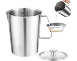 Melkopschuimer Kan - Maatbeker Kruik - Dranken Bereiden - Dubbele Schaalverdeling - 2000ml - Zilver