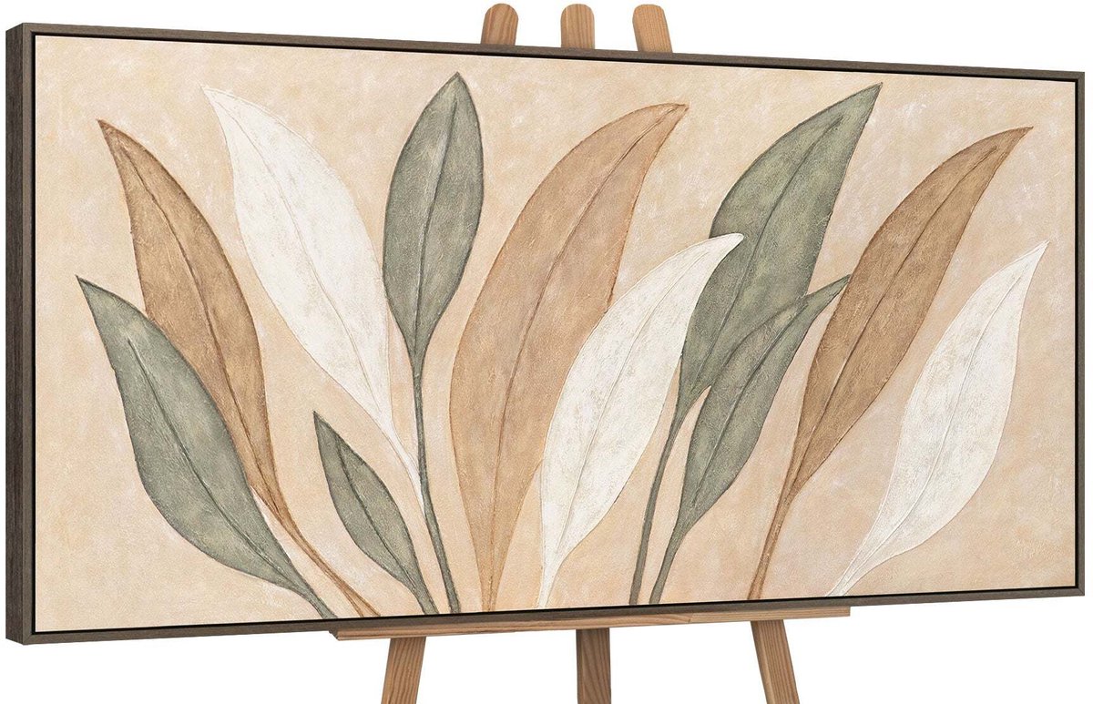 YS Canvas schilderij handgeschilderd dance of leaves abstract – YS-Art Gallery – Luxe wanddecoratie voor woonkamer – Modern schilderij voor slaapkamer en hal Grey