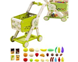 Kinder Speelgoed Winkelwagen - Rollenspel Winkel - Leren Sorteren - Inclusief 30 Accessoires - 33 x 15 x 27 cm