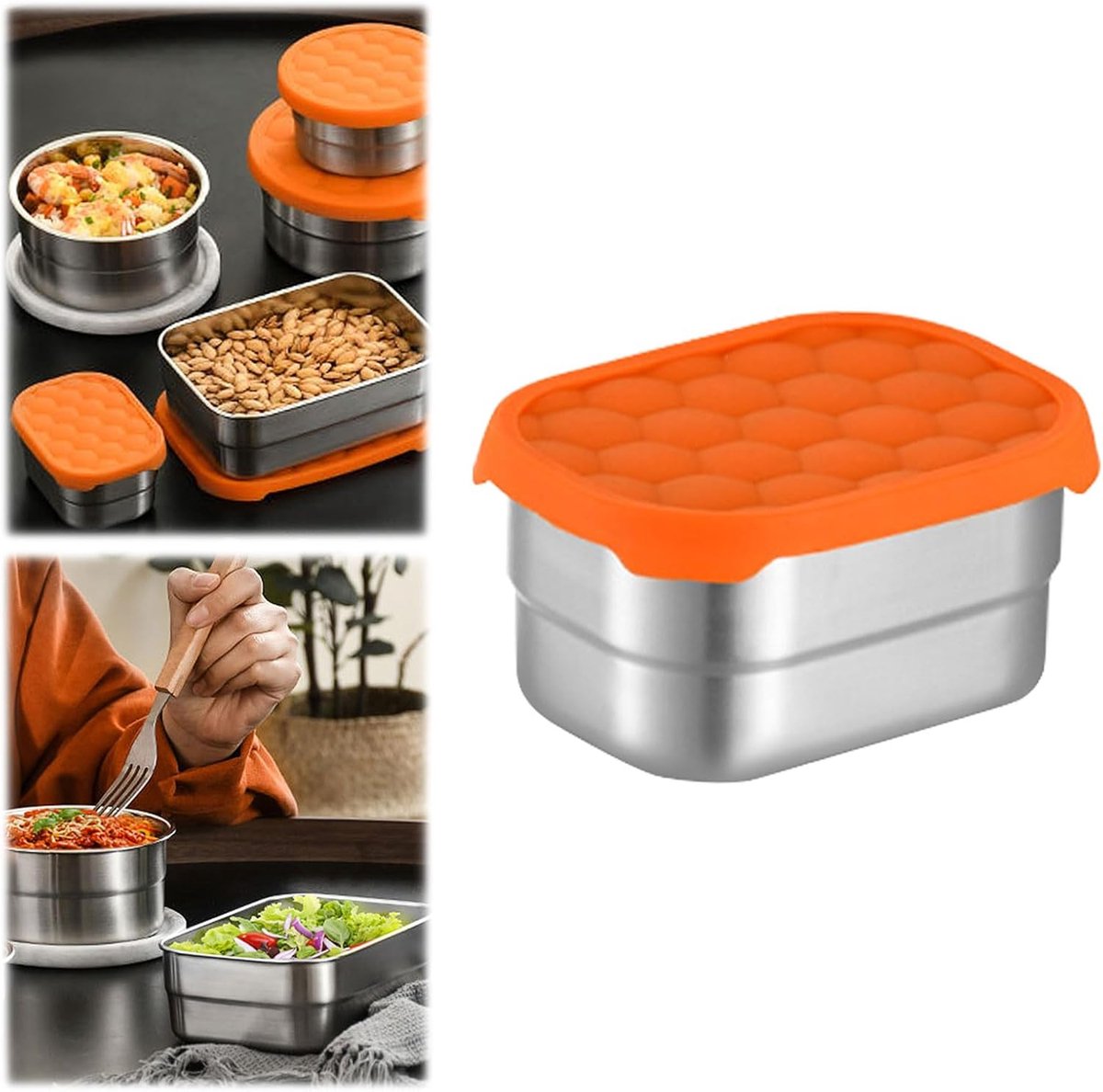 Snackcontainer Roestvrijstaal - Metalen Bakje - Voedsel Opslag - Vaatwasserbestendig - 24 Ounces - Oranje