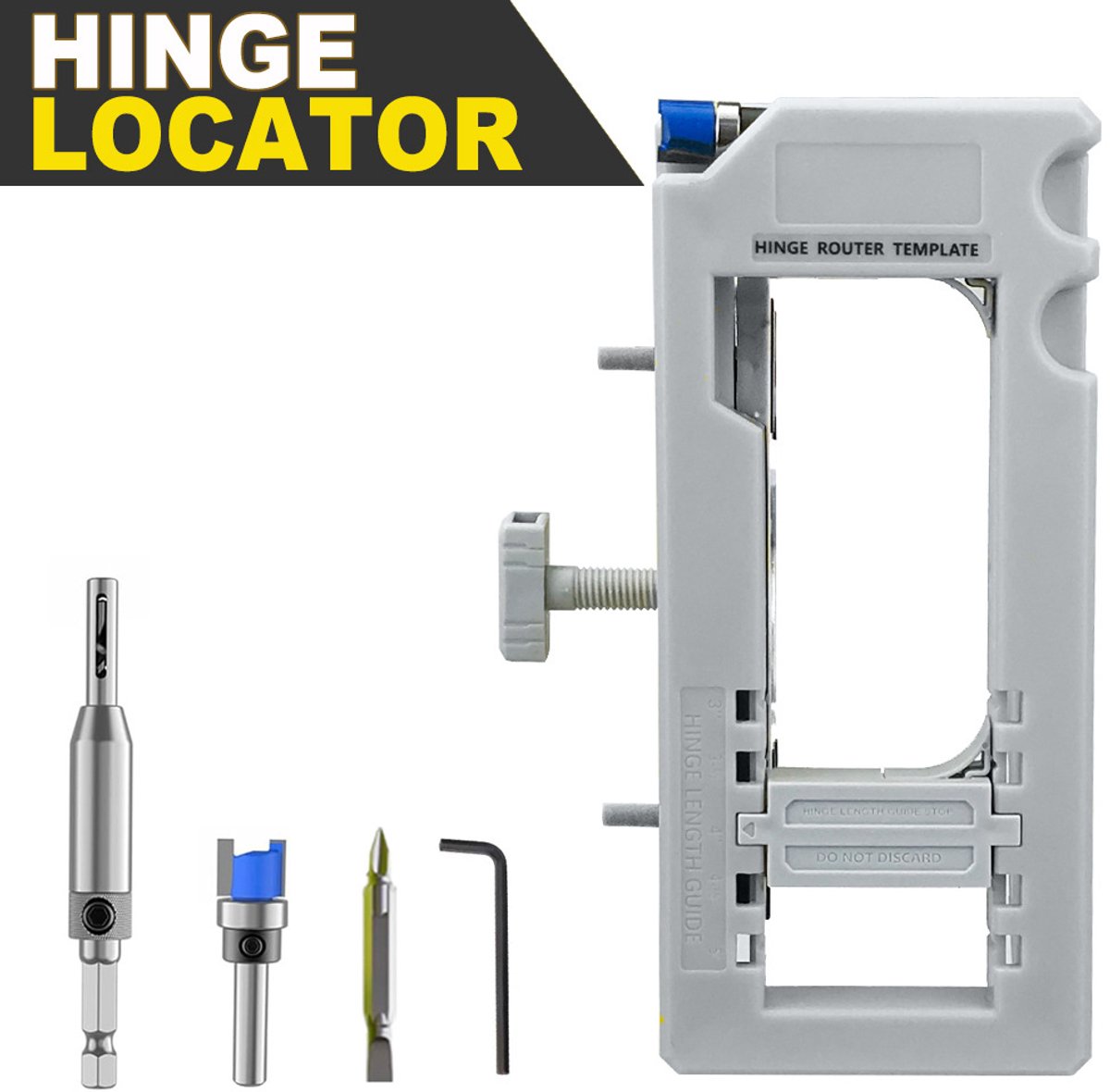 Verstelbare deur scharnier klemmen set, scharnier router sjabloon, installatietool, deur scharnier klem, houtbewerking deur scharnier boor tool, verstelbaar deur scharnier router sjabloon, grijs