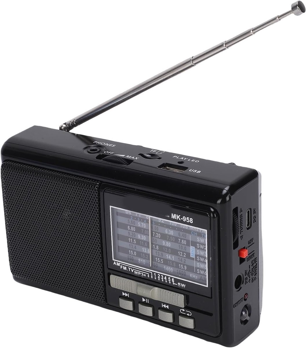 Draagbare Noodradio - AM FM Radio - Kamperen en Noodgevallen - Intrekbare Lange Antenne - Zakformaat 16cm - Zwart