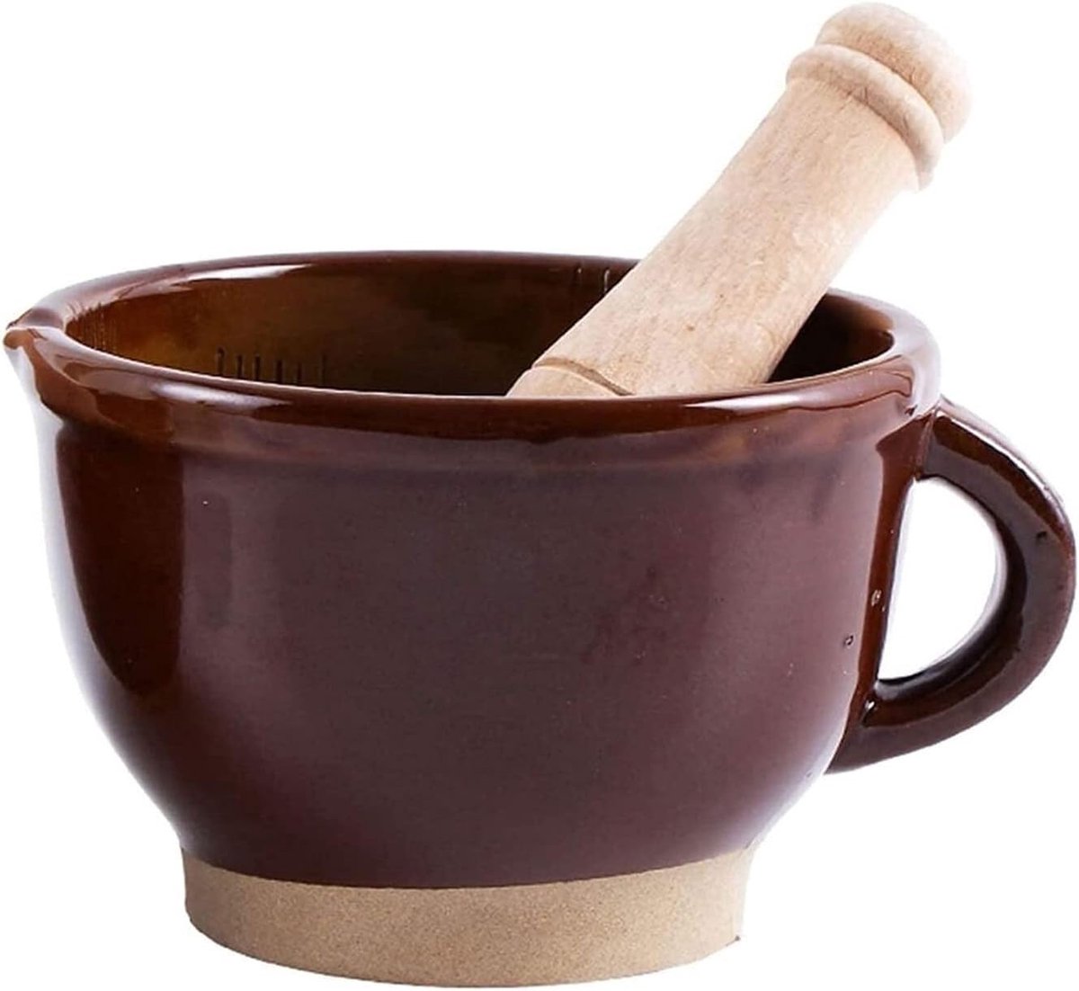 Mortel met stamper - Keuken set - Kruiden malen - Keramisch materiaal - 15.5 x 10.5 cm - Naturel