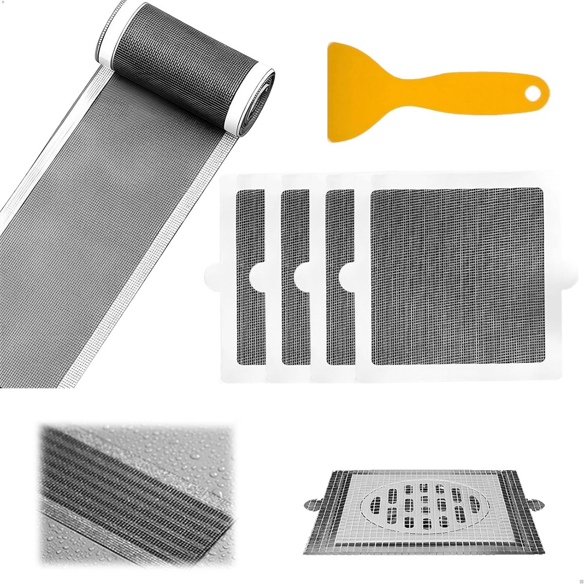Haarzeef Set - Afvoer Vanger - Douche Keuken - Anti Insect - 12cm 5m 15x15cm - Grijs