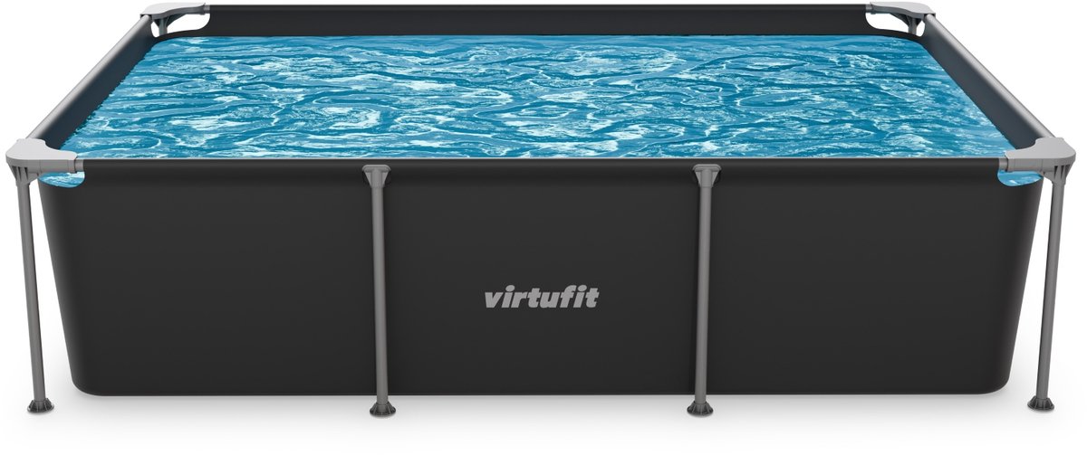 VirtuFit Rechthoekig Zwembad 260 x 180 x 66 cm - Incl. Filterpomp - Opzetzwembad - Duurzaam & Veilig Stalen Frame - Antraciet — afbeelding 11
