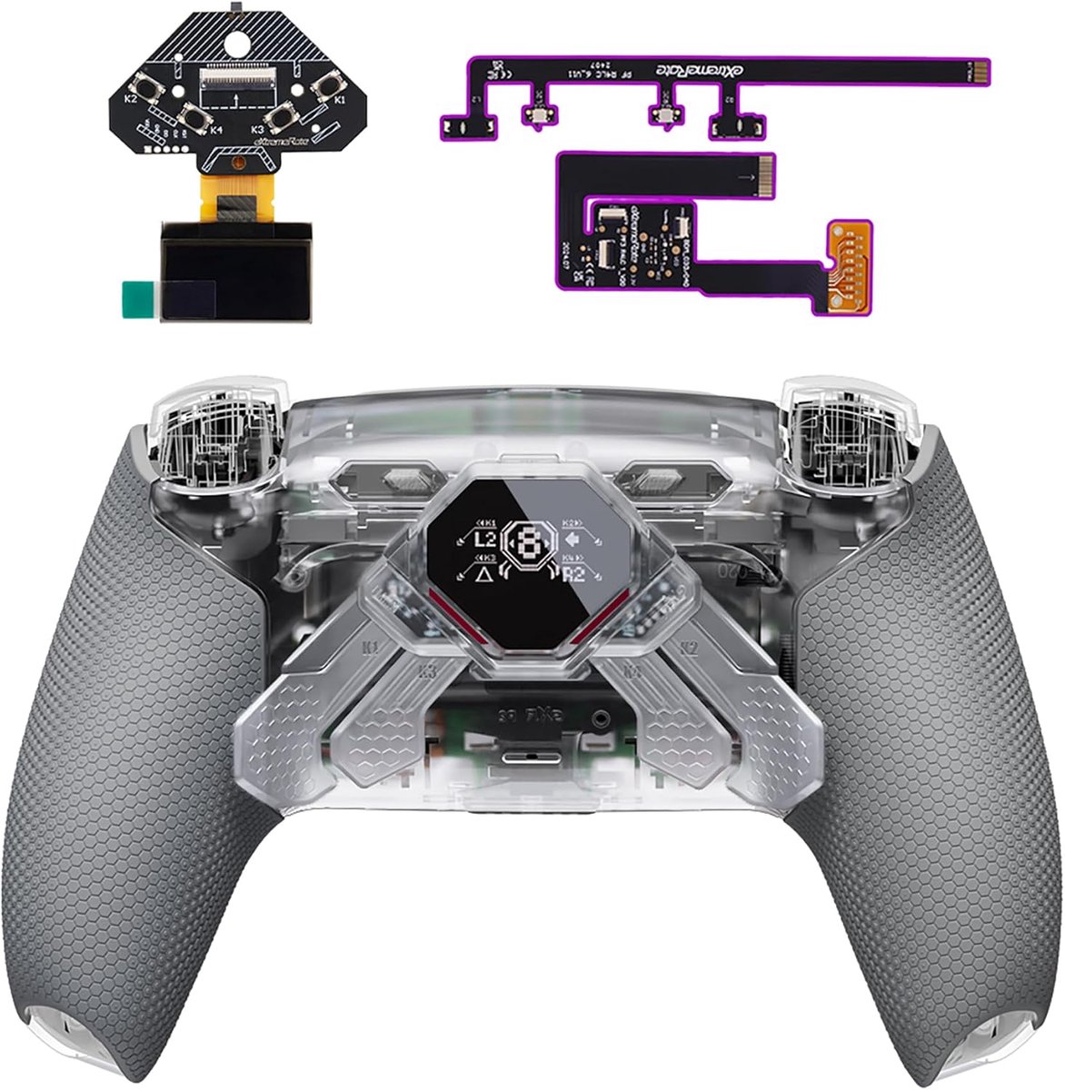 Controller Upgrade Kit - Remap Kit - Gaming Prestaties - OLED Display Trigger Stop - 10x8x1 cm - Transparant Grijs