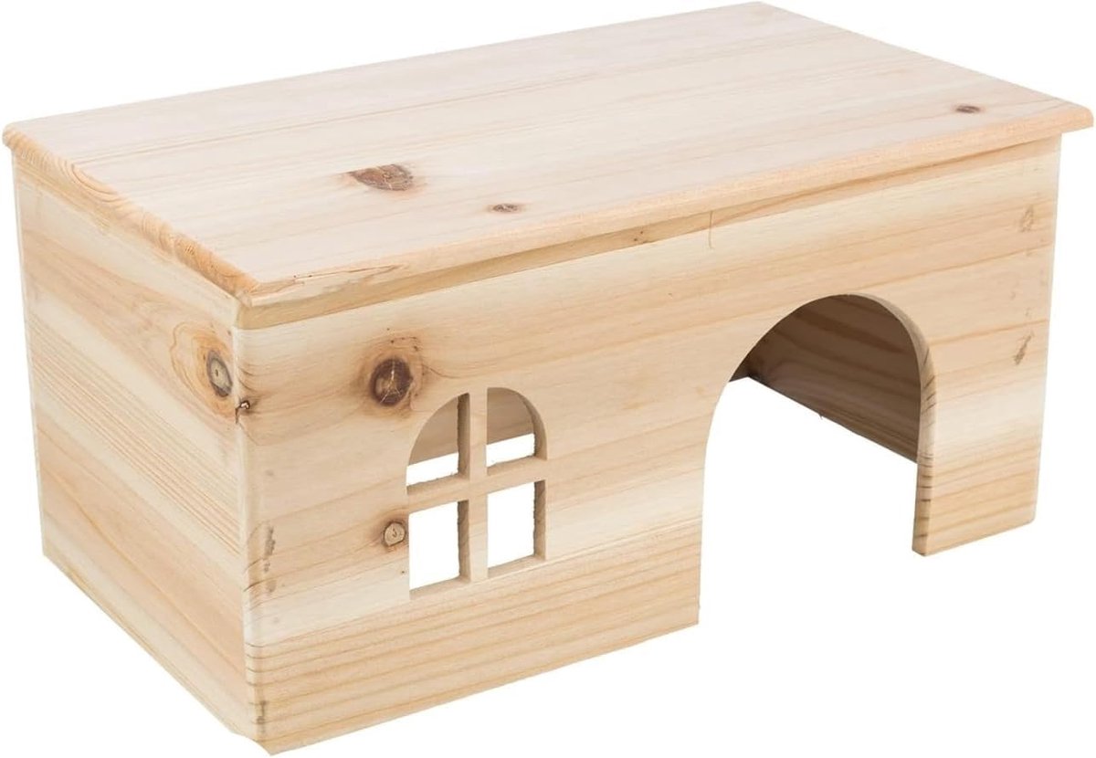 Knaagdierhuis Hout - Dierenverblijf Nest - Knaagdier Welzijn - Natuurlijk Onbehandeld Materiaal - 40x20x23 cm - Naturel