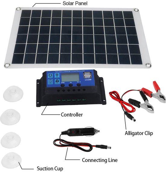 Compleet 20W Zonnepanelen Set - Monokristallijn Zonnepaneel - 12V - Monokristallijne, Semi-Flexibele Zonneoplader - Geschikt voor Auto's, Schepen, Motorfietsen en Campers van Merkloos — afbeelding 3