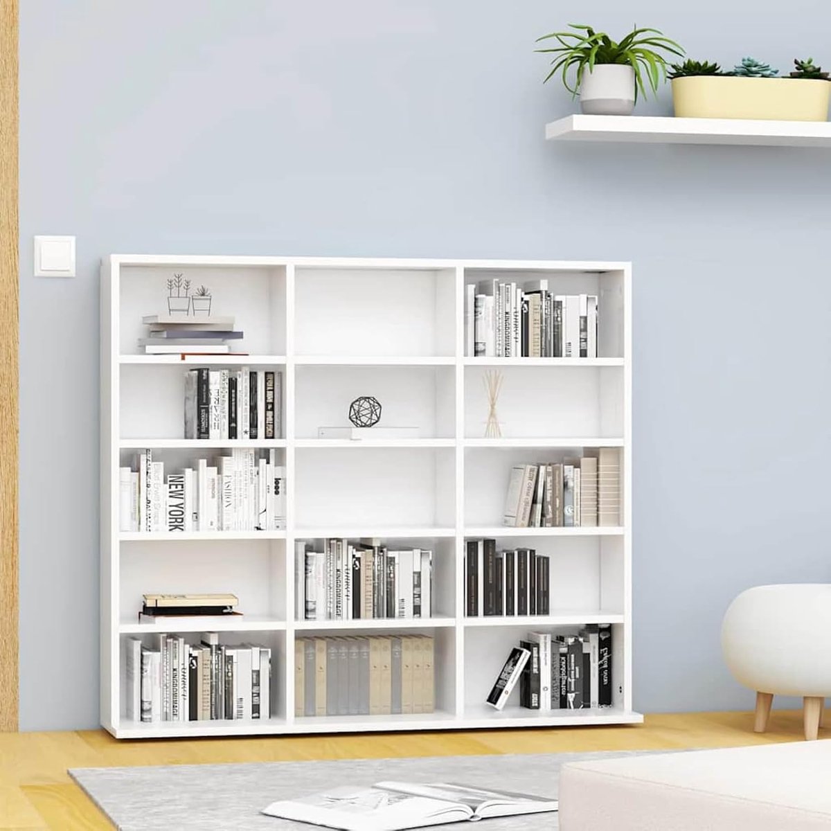 Opbergrek - Media kast - Collectie organiseren - 15 open vakken - 100 x 23 x 89 cm - Wit