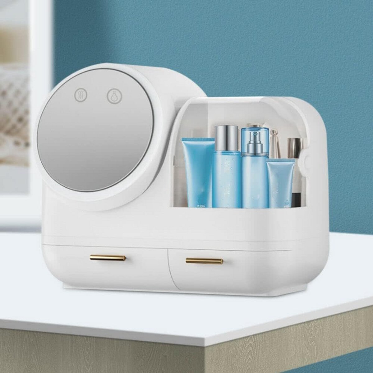 Cosmetica Organizer met LED Spiegel en USB Opladen voor Badkamer en Slaapkamer