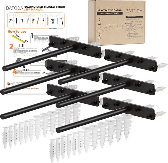Zware 8 inch Zwevende Plankensteunen – Massief Stalen Blinde Beugels voor Houten Planken, Set van 6