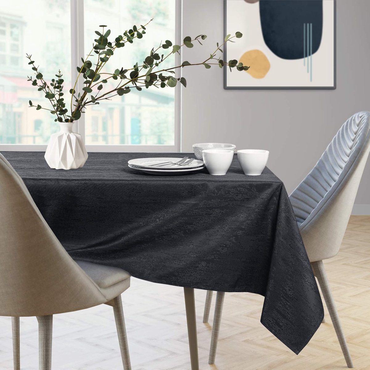 Waterafstotend Tafelkleed Linnenlook Zwart Vierkant (40x40 cm) - Onderhoudsvriendelijk