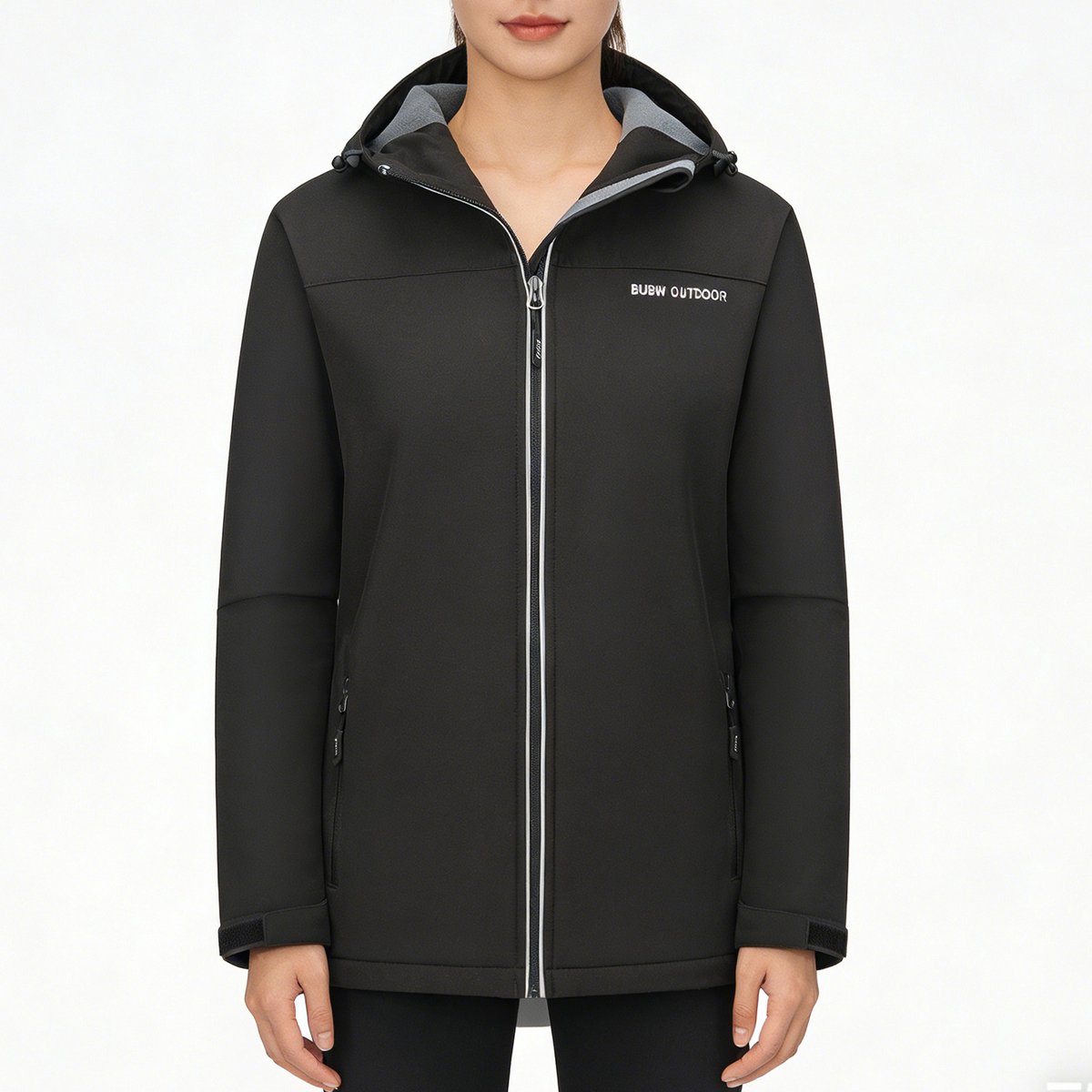 BUBW® Windjack Dames Outdoorjas Lichtgewicht Ademend Warme Fleece Voering Met Capuchon Zwart