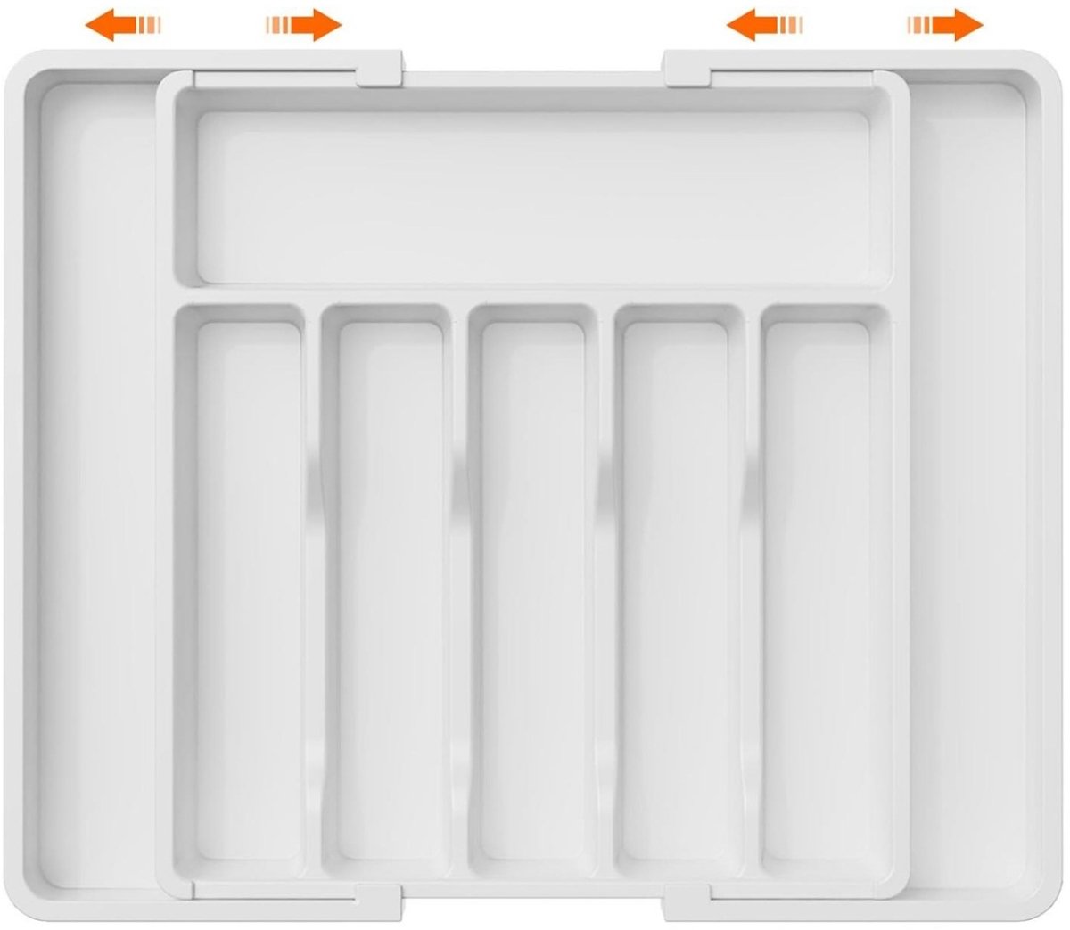 YOZHIQU lade-achtig besteklade - Keukenlade organizer geschikt voor kookgerei - Uitschuifbare bestekorganizer - Bestekrek - Verstelbaar keukenrek - Compacte lepel- en vorkorganizer - 33-57 x 38 cm - Wit