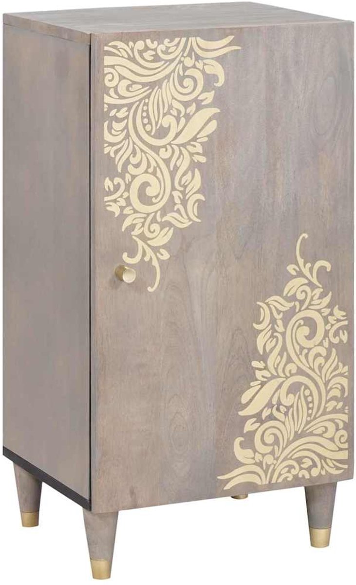 vidaXL - Dressoir - Grijs - en - Goud - 40 - x - 33 - x - 75 - cm - Massief - Mango - Hout
