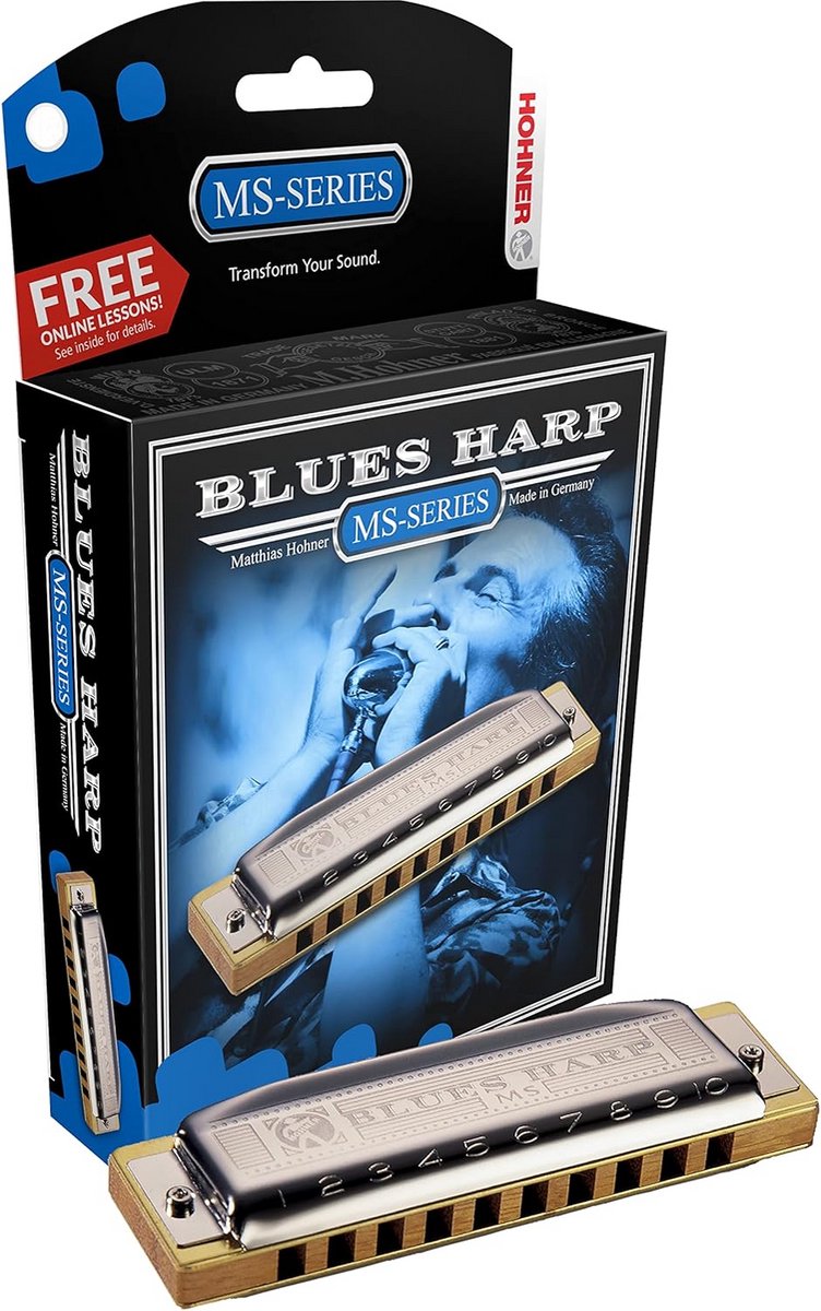 Blues Mondharmonica in Bb met Houten Lichaam en RVS Deksel