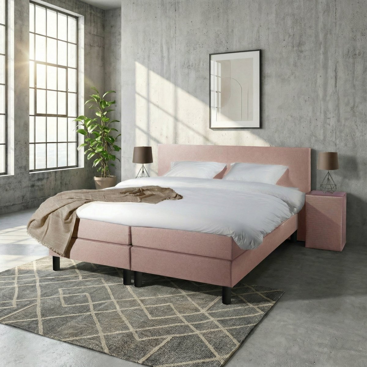 Mörgenn Boxspring Comforta - Pocketvering - Oud Roze - 140x210 cm - Inclusief Dekbed en Kussens