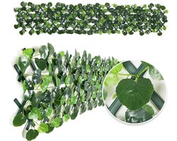 Namajunas - Kunsthaag voor buiten en binnen- Privacyschermen balkon - Tuinscherm - Uitschuifbaar - Tuinafscheiding met kunstbloemen - Kunst klimop - Kunstplant - 200x30cm - Grone