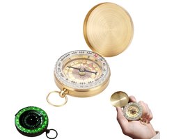 1 stuk - Kompas - Compact kompas - Mini compas - Wandelkompas - Met Glow In The Dark - Kompas Kinderen - Vintage kompas - Met deksel - Survivaltool - Messing - 5CM - Geschikt voor jagen, kamperen en kaartlezen