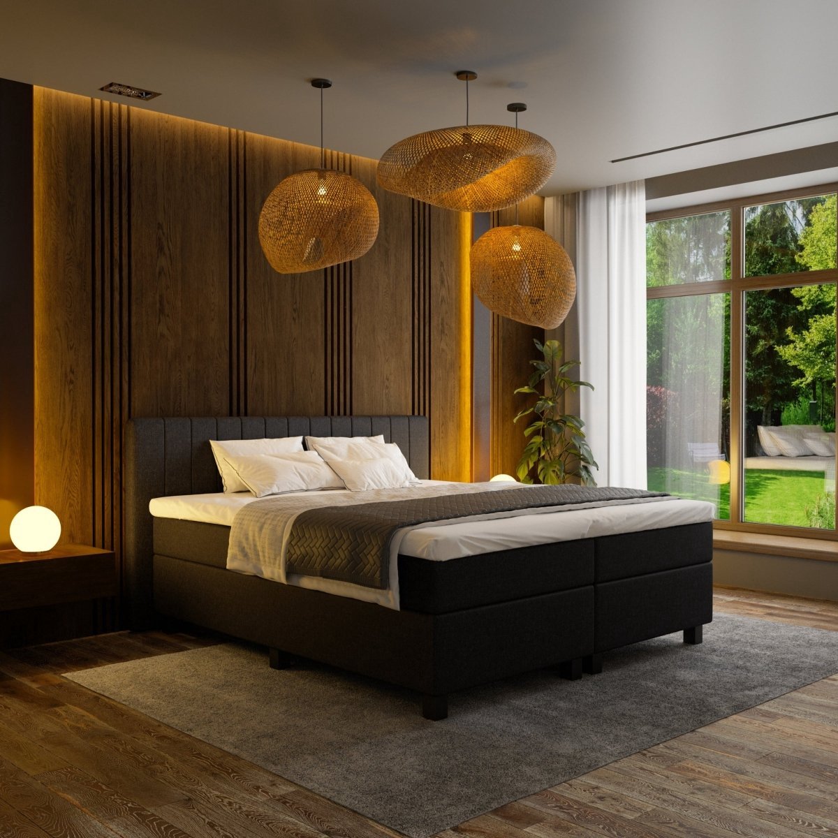 Mörgenn Boxspring Douze - Pocketvering - 12-Baans Hoofdbord - Zwart - 100x200 cm - Inclusief Dekbed en Kussens