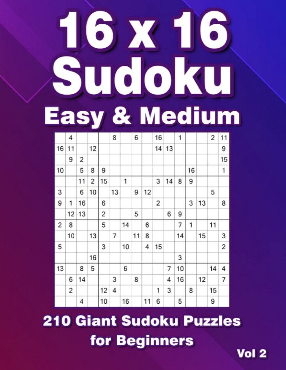 Grote Druk Sudoku Puzzelboek 16x16 - 210 Makkelijke en Gemiddelde Puzzels