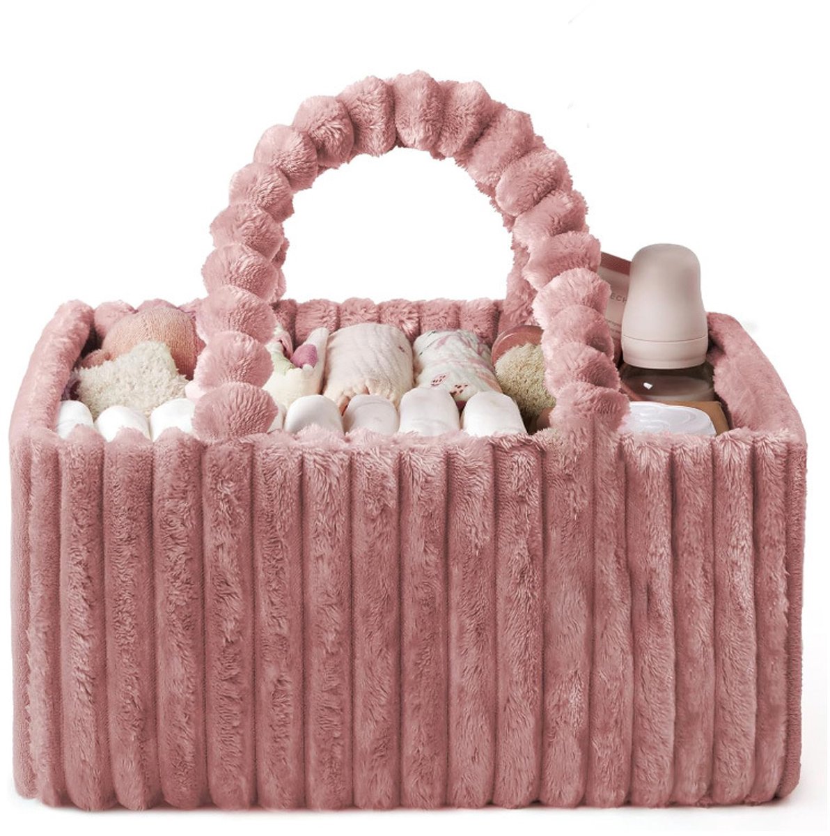 Zachte Luiermand voor Baby's - Luier Organizer - Opbergmand voor De Babykamer met Uitneembaar Tussenschot, Draagbare Luiermand, Cadeau voor Kersverse Ouders - 38*25,5*18 CM Roze
