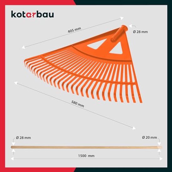 KOTARBAU® Bladhark, Tuinhark van Kunststof, 58 cm, Oranje, met Steel, Gazonhark, Waaierbezem, Lichtgewicht Hark, Stevige Hark van Merkloos	 — afbeelding 3