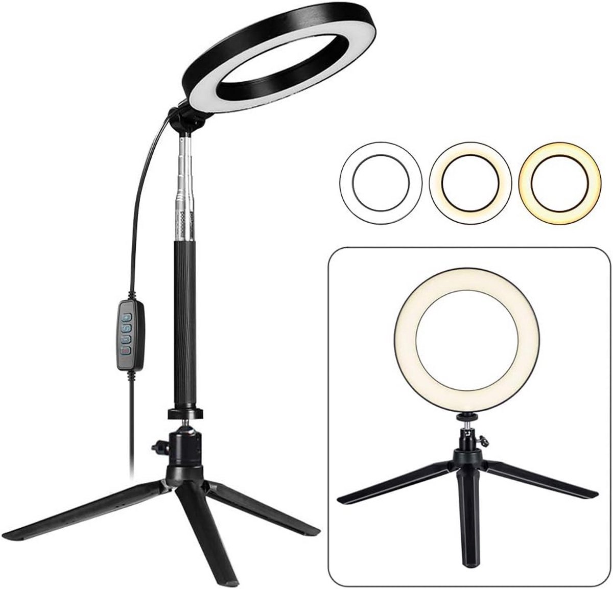 LED Ringlamp met Verstelbaar Statief voor Selfie, Video en Live Streaming