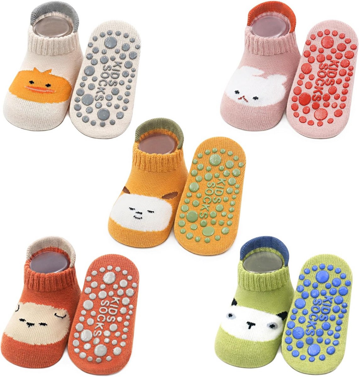 5 Paar Baby Stoppersokken Antislip Sokken met ABS Zool voor Kruipen en Lopen | Katoen | 0-5 Jaar