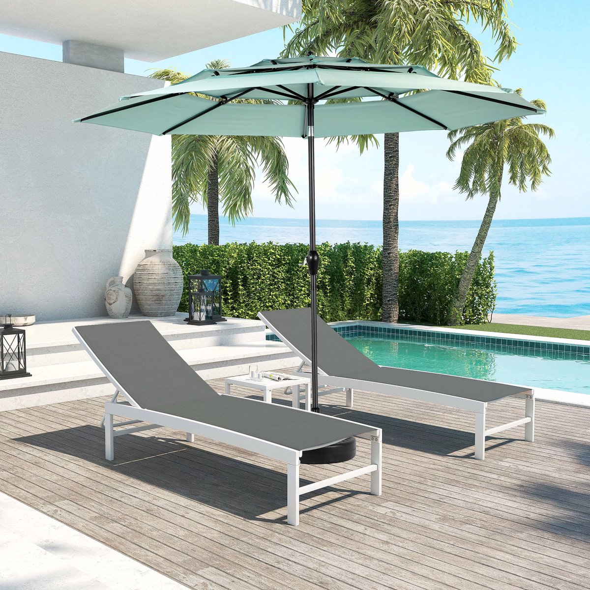 Wishdor - Dubbele Tuinparasol - Met Slinger En Kantelmechanisme - Rechthoekig - Voor Tuin En Terras - Staal - Lichtgroen - 14,8 Ft