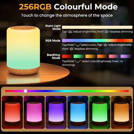 Dimbare LED Touch Nachtlamp voor Kinderen met 256 RGB Kleuren van Merkloos — afbeelding 5