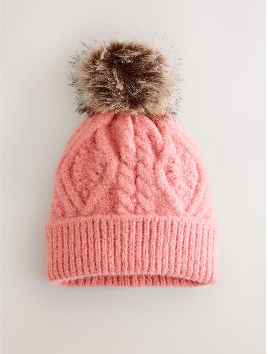 Next - Dames - Kabelgebreide muts met pompon - Roze