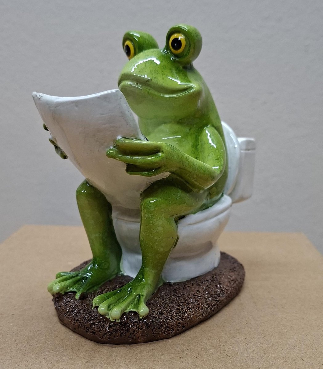 Kikker op het Toilet Beeld - 13cm hoog - polyresin - polystone - Decoratie - Woonaccessoires - Beeld