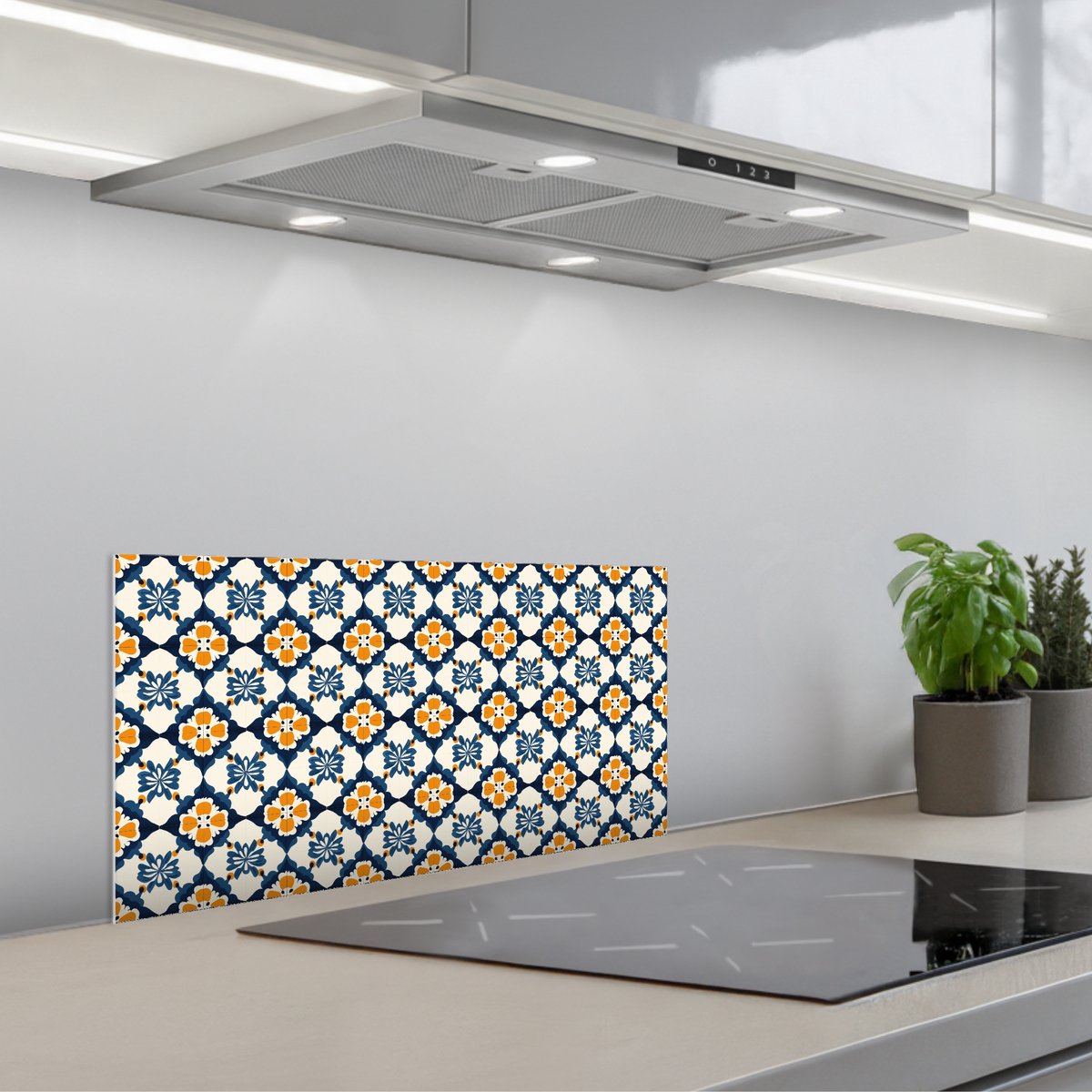 Spatscherm 60x30 cm - Zelfklevende achterwand Klassiek - Geometrisch - Blauw - Keuken muurbeschermer - Spatwand fornuis