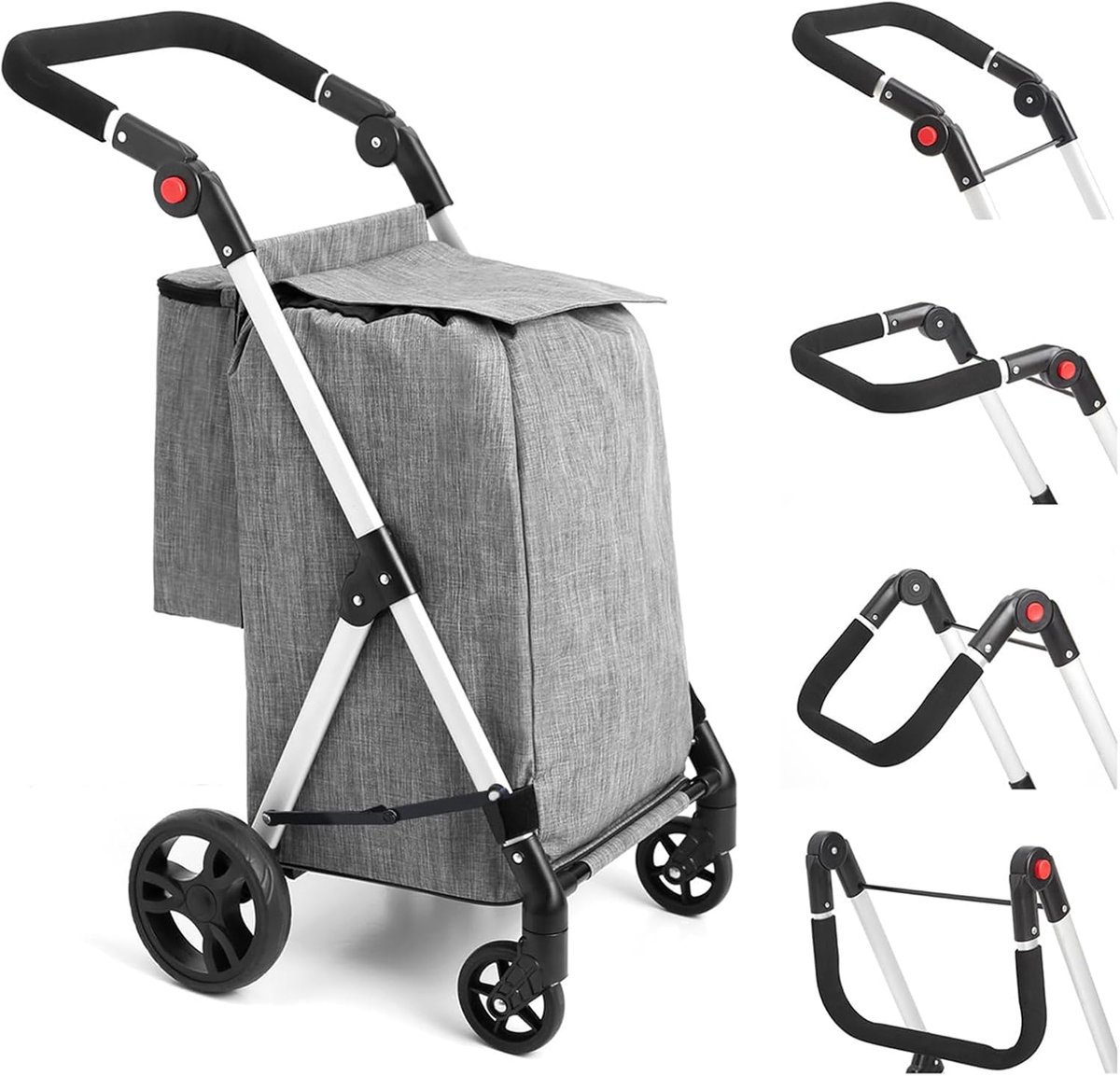 Opvouwbare Boodschappentrolley met Geïsoleerde Koeltas - 46L Winkelwagentje