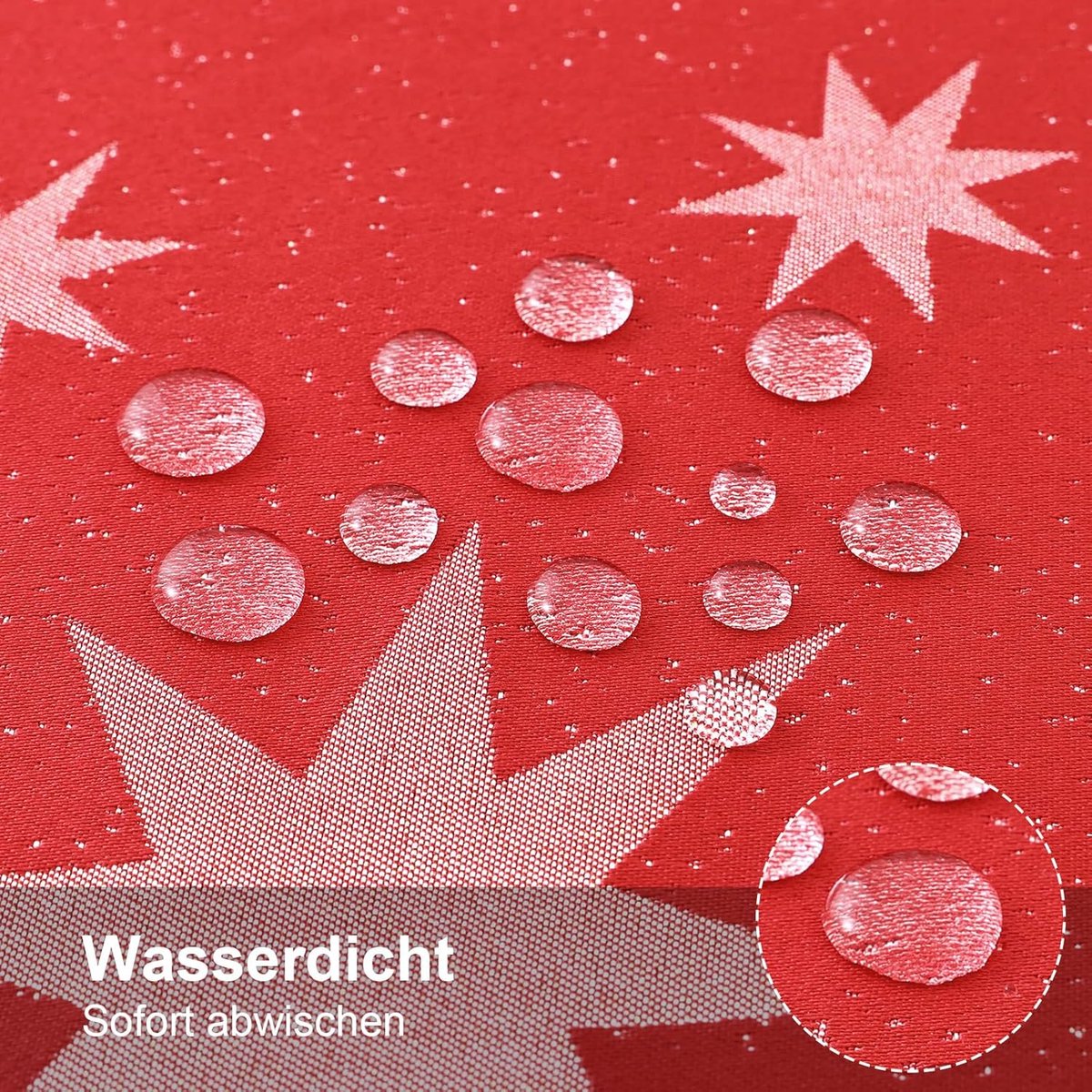 Kerst Tafelloper Rood met Witte Sterren - Waterafstotend & Vlekbestendig