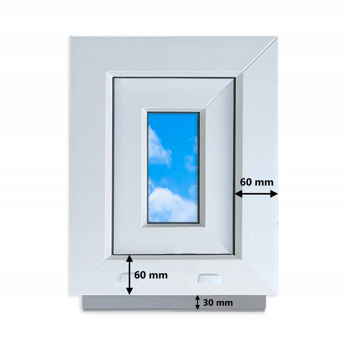 Wit PVC-raam, kantelbaar, 40x50 cm, 400x500 mm, dubbel glas, kantelbaar