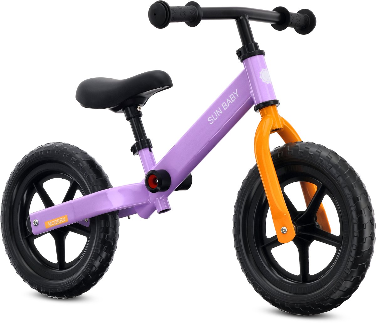 sun baby Loopfiets voor Kinderen Modern - 2 jaar, max. 30 kg, Loopfietsen, stalen frame, EVA-wielen, verstelbaar zadel en stuur - Lila-oranje