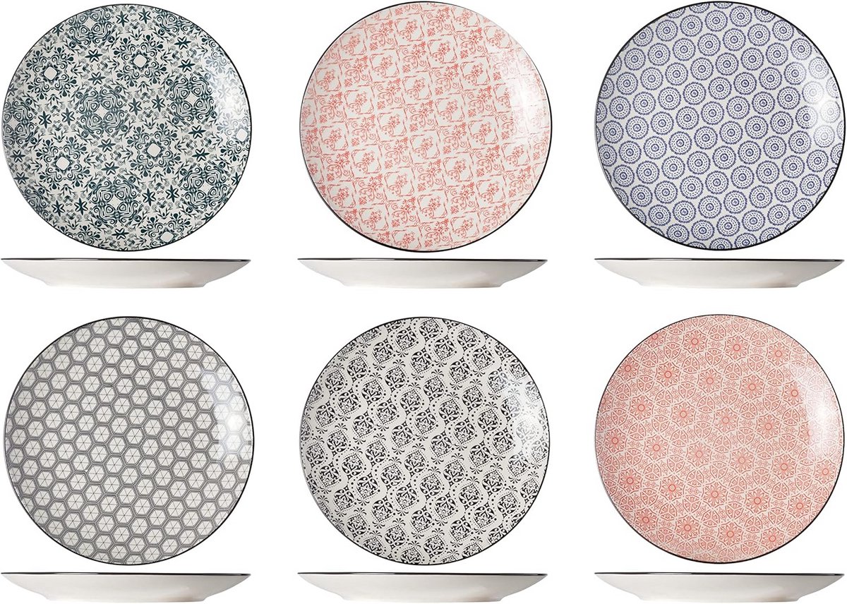 Set van 6 Platte Borden (D23,5 cm) in 6 Verschillende Kleuren - Modern Servies