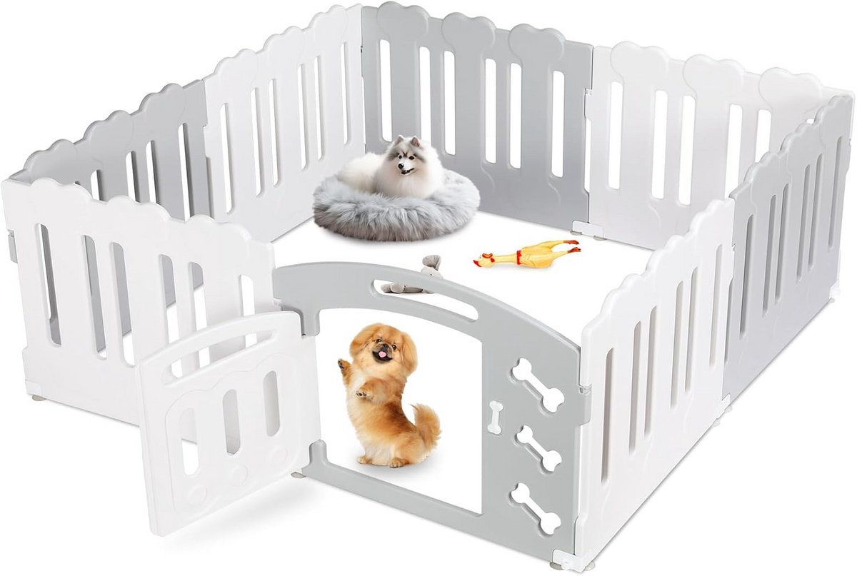 Inklapbare Hondenren Binnen en Buiten - 8 Panelen Kunststof Speelpen voor Puppy's en Kleine Honden - 60cm Hoog