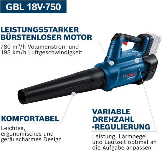 Bosch Professional GBL 18V-750 Accu Bladblazer 18V Basic Body - 06008D2000 van Bosch — afbeelding 3