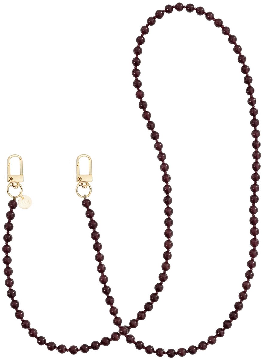 xoxo Wildhearts telefoonkoord - Burgundy Muse (lang koord) - Geschikt voor iPhone - Geschikt voor Samsung - Universeel - Phone cord - Telefoonketting - Kralenketting met gouden details - Koord voor telefoon - Burgundy / Bordeaux rood