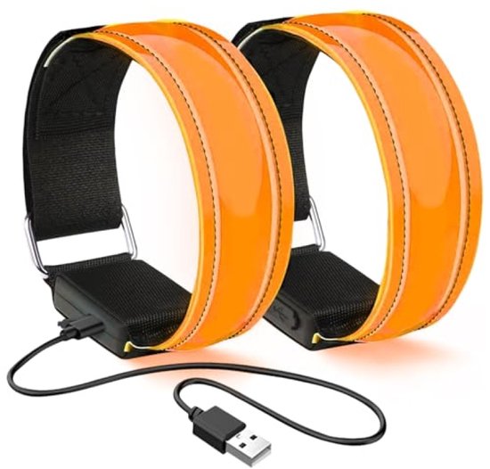 Editbar Set Van 2 Oplaadbare LED-armbanden – Groen, Met 3 Lichtmodi, USB-oplaadbaar, Verstelbaar Tot 4 Cm, Voor Hardlopen, Fietsen En Veiligheid